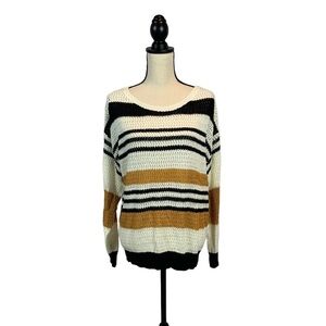 Newshows Black Tan Cream Striped Acrylic Sweater - Large
